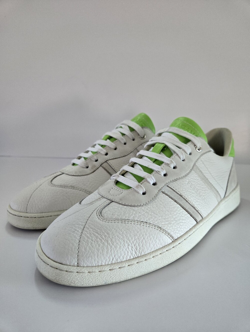 Salvatore Ferragamo White and Green Men's Shoes